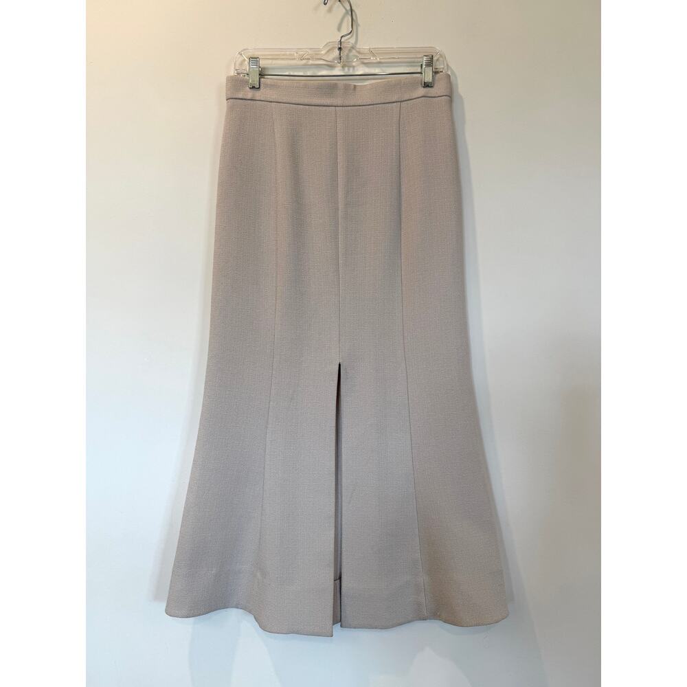 MM LaFleur Midi Trumpet Skirt Beige Slit Front Size 4 Workwear Classic